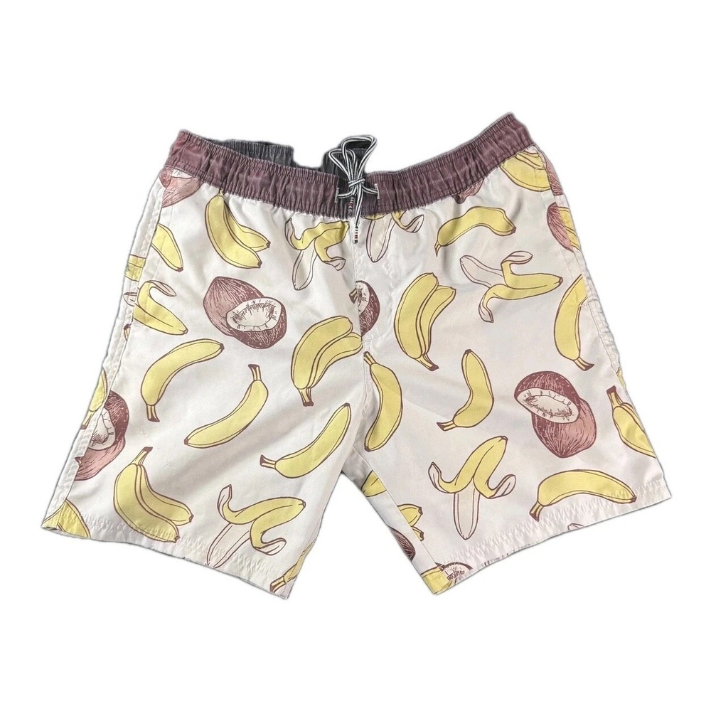 Valor Collective L Banana Coconut Swim Trunks Fruit Print Pool Beach Shorts